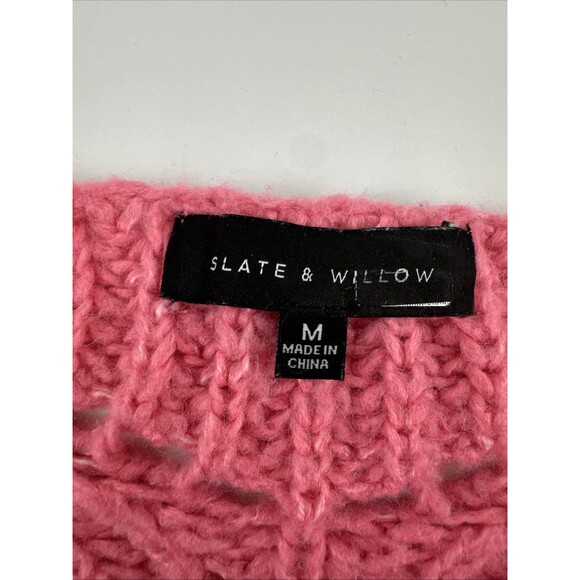 Slate And Willow Pink Open Knit Sweater Cardigan Crochet Button Womens Medium - Picture 5 of 10